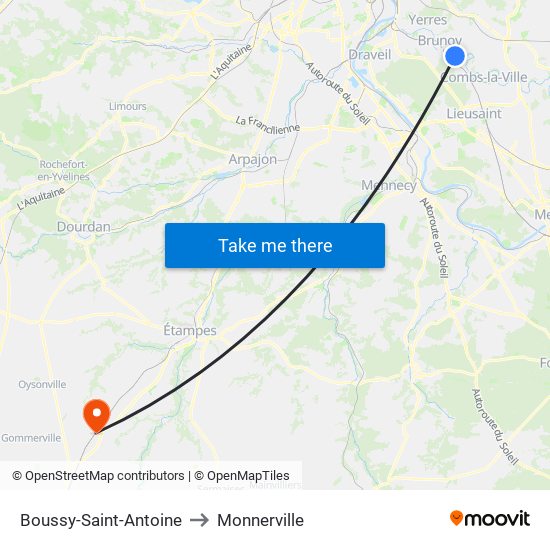 Boussy-Saint-Antoine to Monnerville map