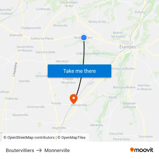 Boutervilliers to Monnerville map