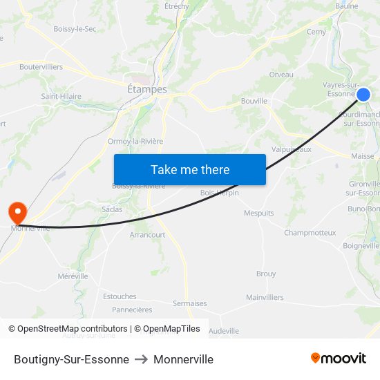 Boutigny-Sur-Essonne to Monnerville map