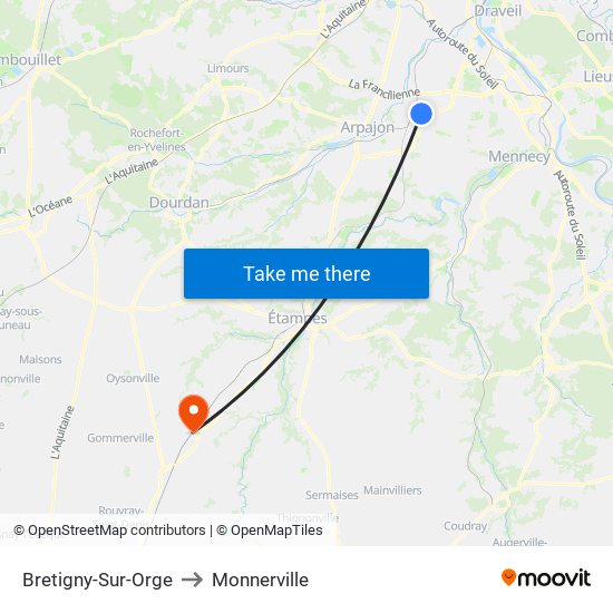 Bretigny-Sur-Orge to Monnerville map