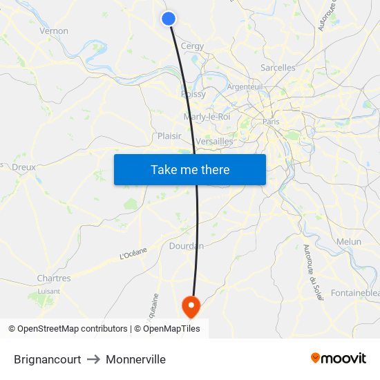 Brignancourt to Monnerville map