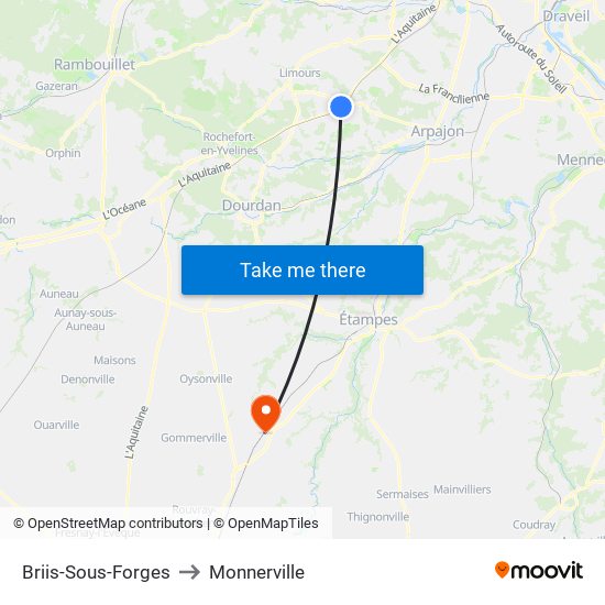 Briis-Sous-Forges to Monnerville map