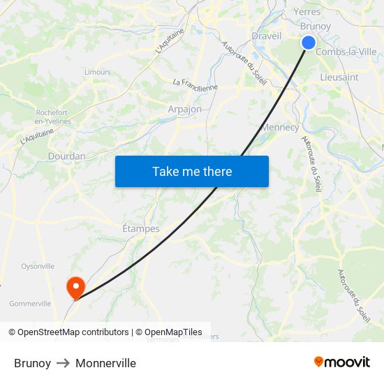 Brunoy to Monnerville map