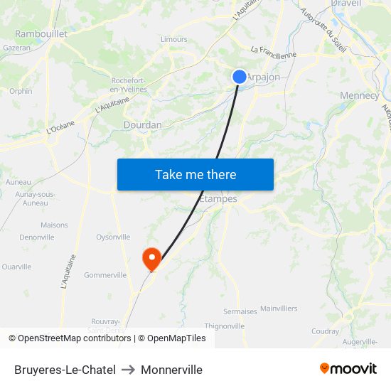 Bruyeres-Le-Chatel to Monnerville map