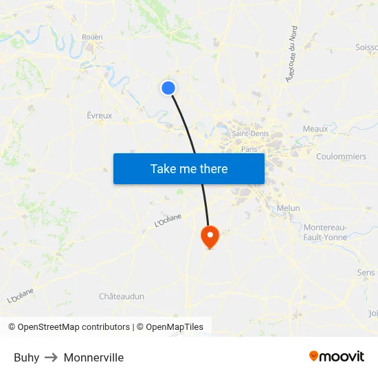 Buhy to Monnerville map
