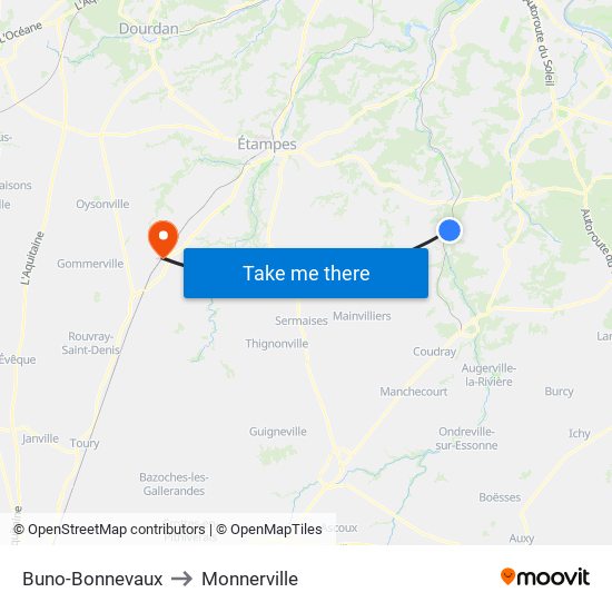 Buno-Bonnevaux to Monnerville map