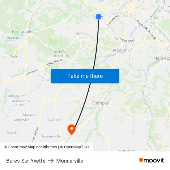 Bures-Sur-Yvette to Monnerville map