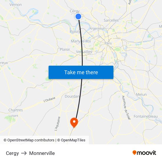 Cergy to Monnerville map