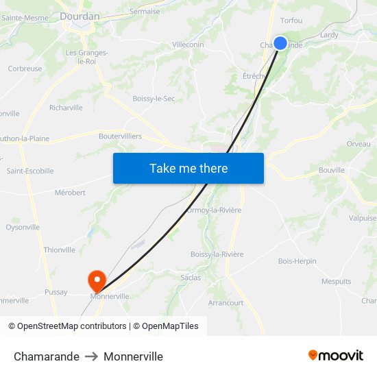 Chamarande to Monnerville map