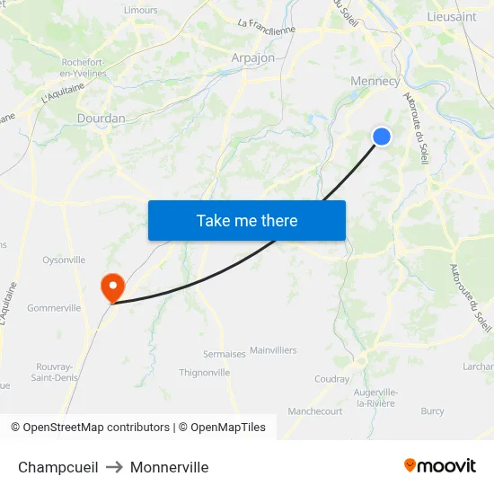 Champcueil to Monnerville map