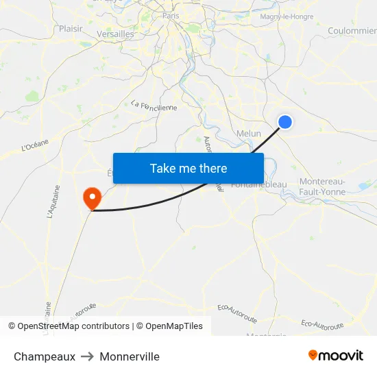 Champeaux to Monnerville map