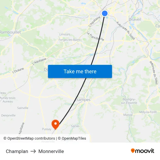 Champlan to Monnerville map