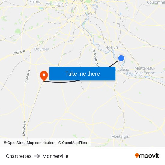 Chartrettes to Monnerville map