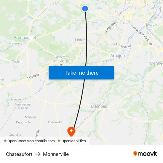 Chateaufort to Monnerville map