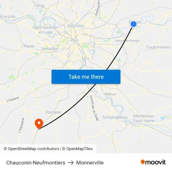 Chauconin-Neufmontiers to Monnerville map