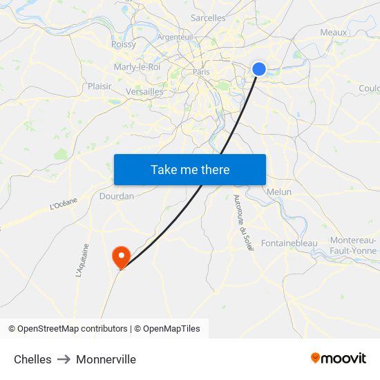 Chelles to Monnerville map