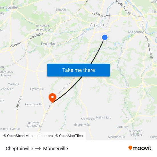 Cheptainville to Monnerville map