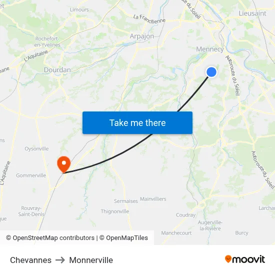 Chevannes to Monnerville map