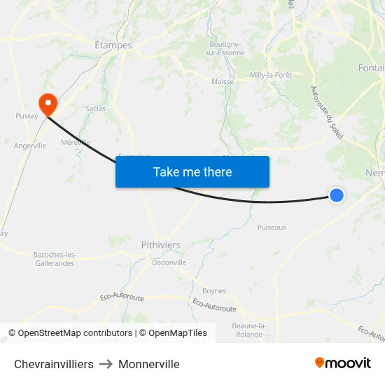 Chevrainvilliers to Monnerville map
