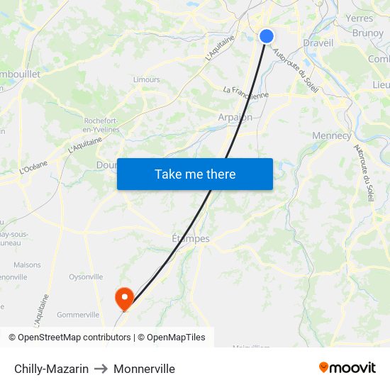 Chilly-Mazarin to Monnerville map