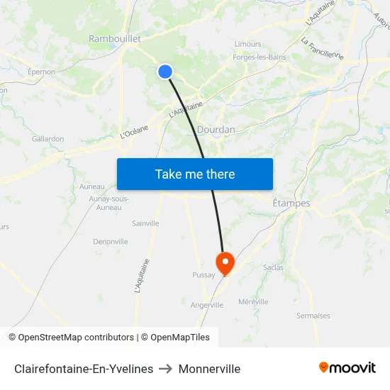 Clairefontaine-En-Yvelines to Monnerville map