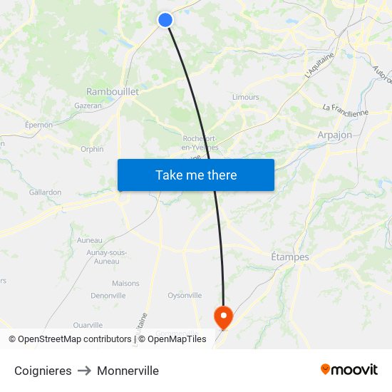 Coignieres to Monnerville map