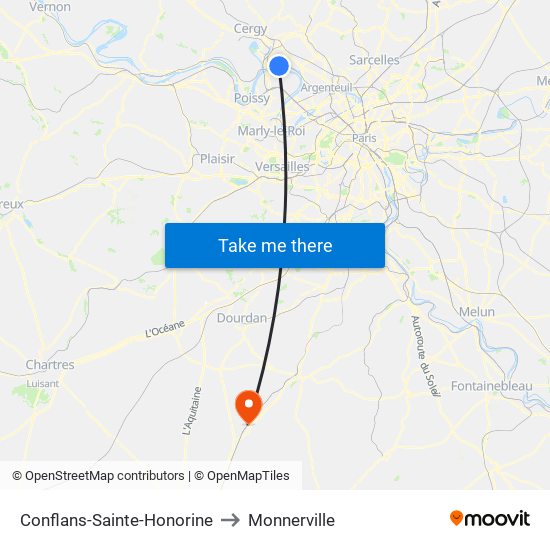 Conflans-Sainte-Honorine to Monnerville map