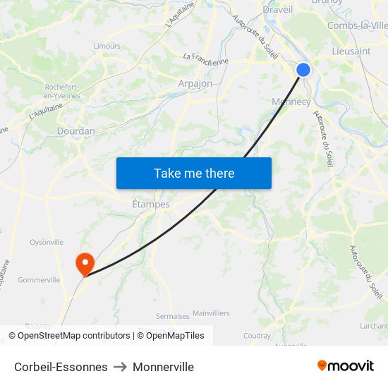 Corbeil-Essonnes to Monnerville map