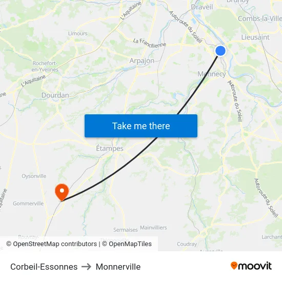 Corbeil-Essonnes to Monnerville map