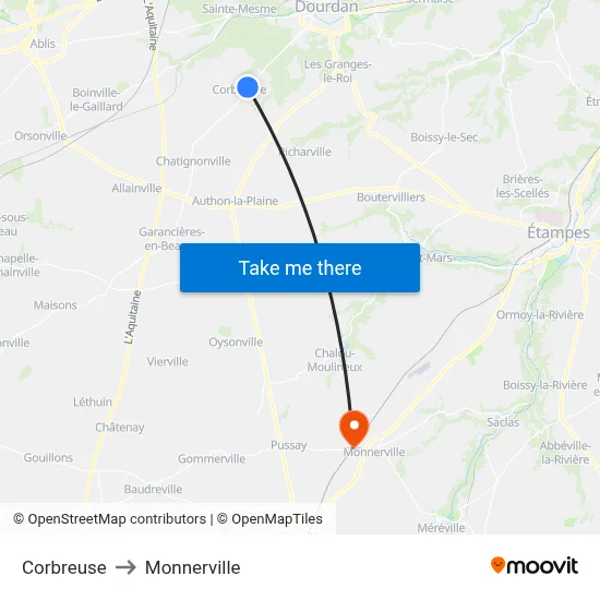 Corbreuse to Monnerville map