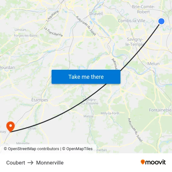 Coubert to Monnerville map