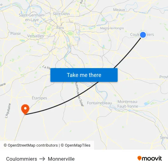Coulommiers to Monnerville map