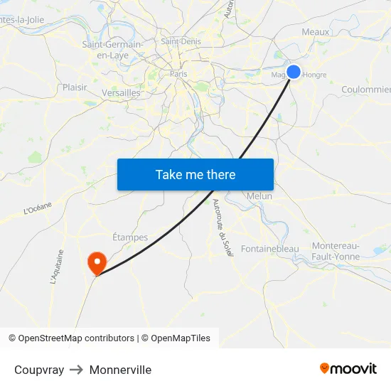 Coupvray to Monnerville map