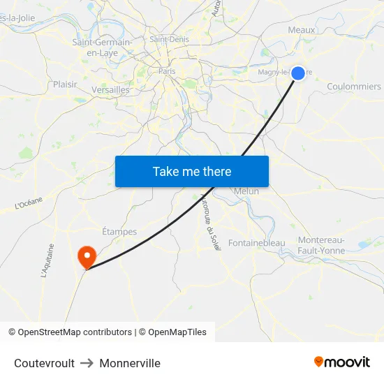 Coutevroult to Monnerville map
