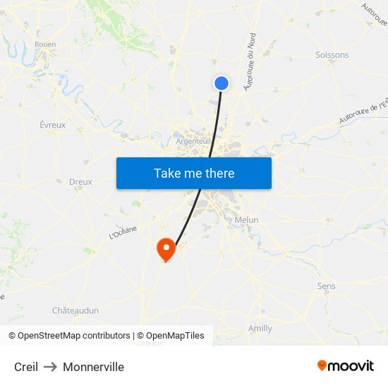 Creil to Monnerville map