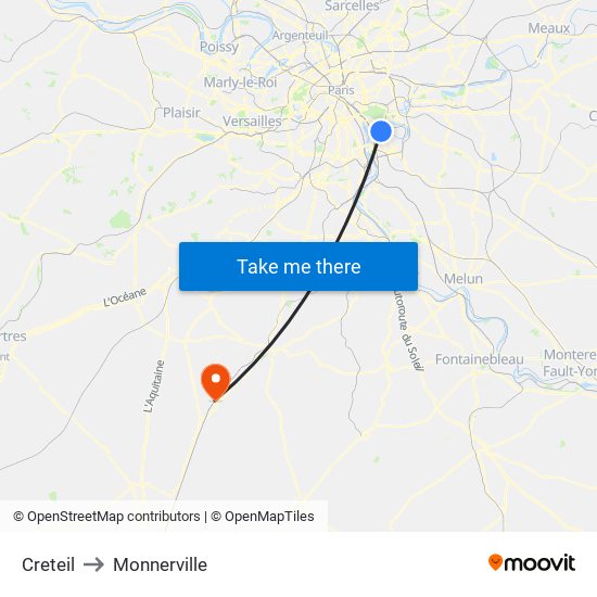 Creteil to Monnerville map