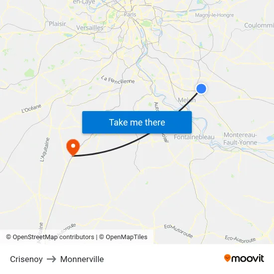 Crisenoy to Monnerville map