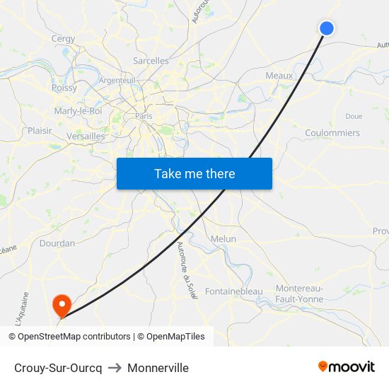 Crouy-Sur-Ourcq to Monnerville map