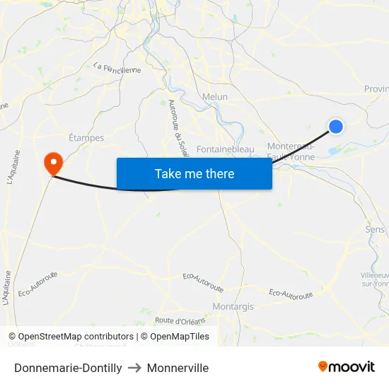 Donnemarie-Dontilly to Monnerville map