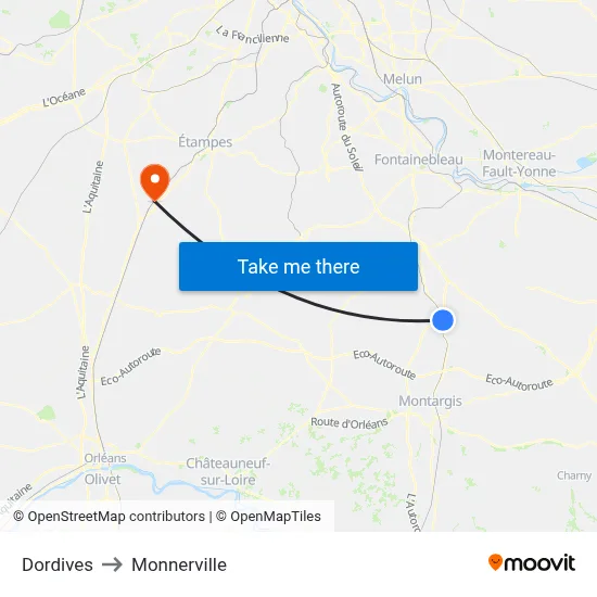 Dordives to Monnerville map