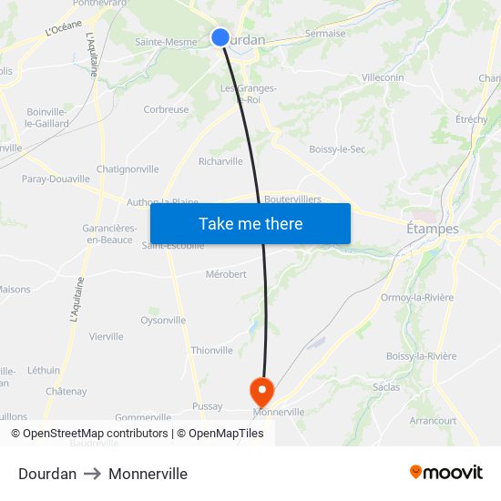 Dourdan to Monnerville map