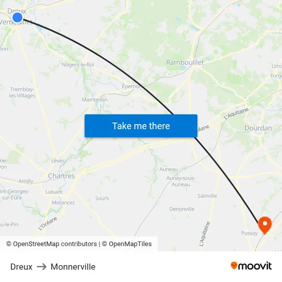 Dreux to Monnerville map