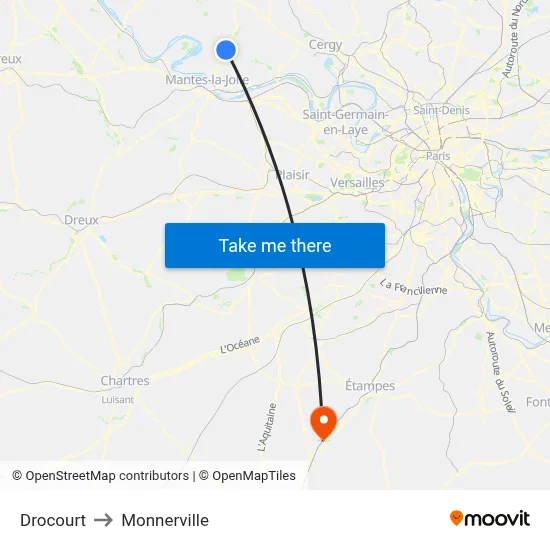 Drocourt to Monnerville map