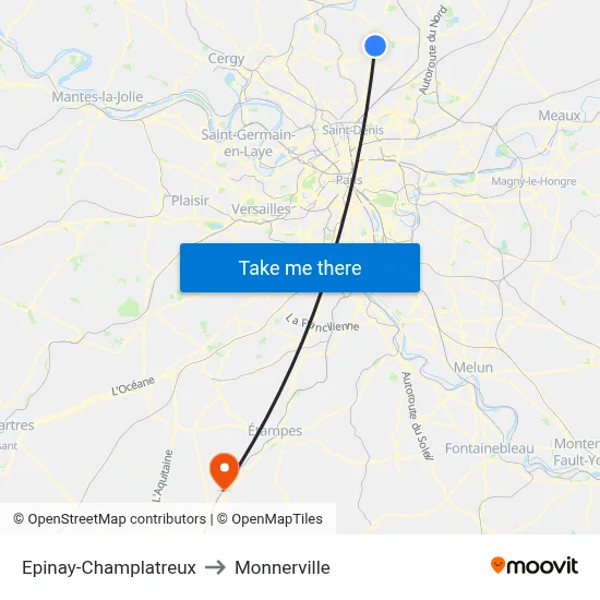 Epinay-Champlatreux to Monnerville map