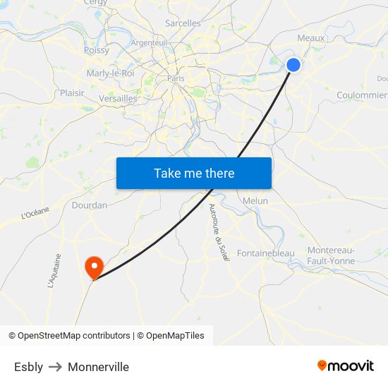 Esbly to Monnerville map