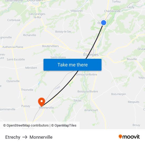 Etrechy to Monnerville map