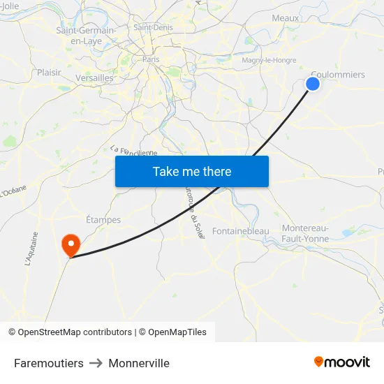 Faremoutiers to Monnerville map