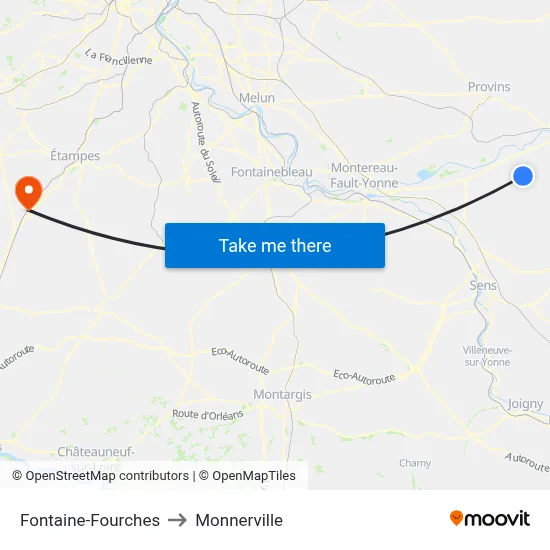 Fontaine-Fourches to Monnerville map