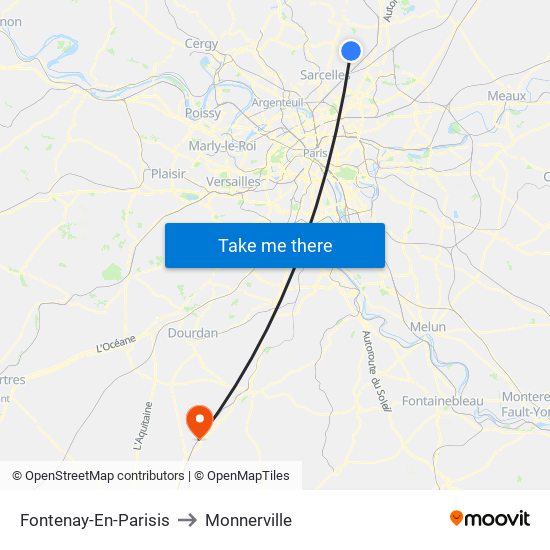 Fontenay-En-Parisis to Monnerville map