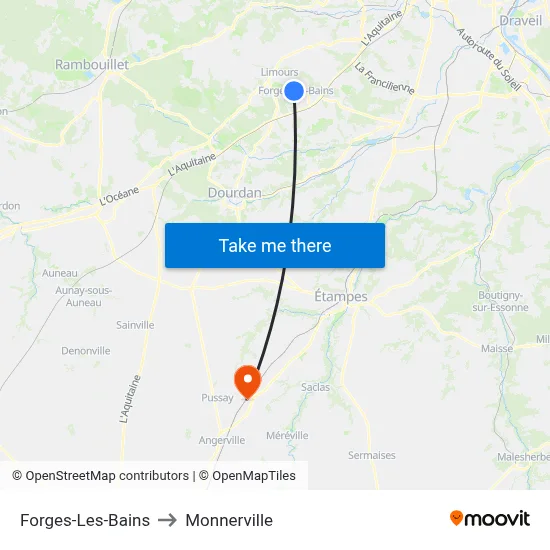 Forges-Les-Bains to Monnerville map